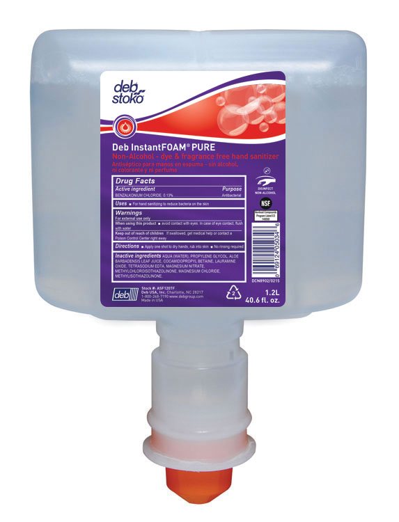 Deb InstantFOAM® Non-Alcohol PURE Hand Sanitizer 1.2L TF Cartridge, 3/case